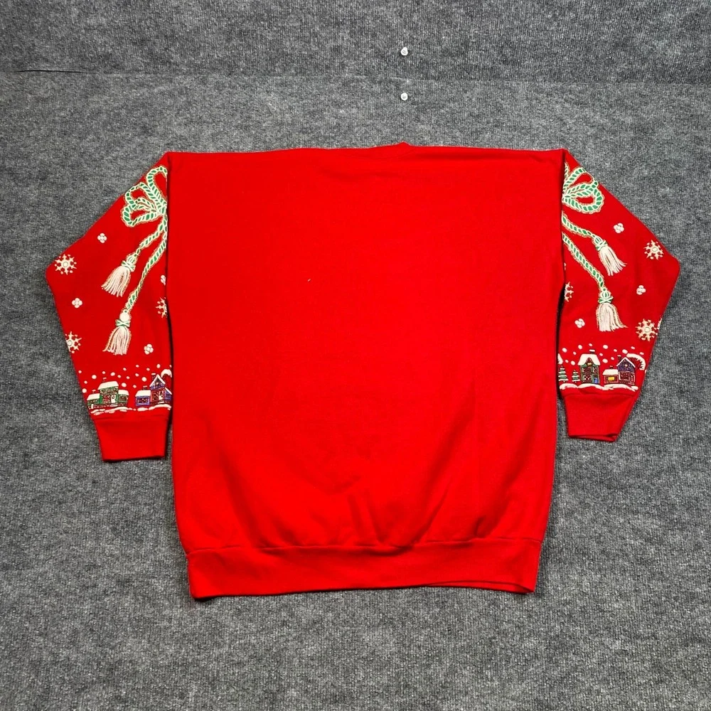 Holiday Time Mens Red Santa Puff Print Christmas Sweatshirt XL Made in USA